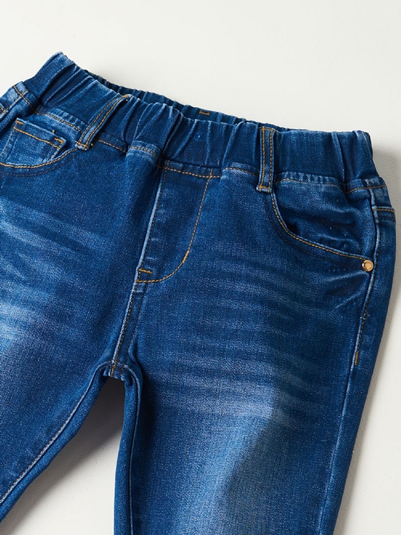 Flickor Blekt Elastisk Midja Jeans Casual Barnkläder