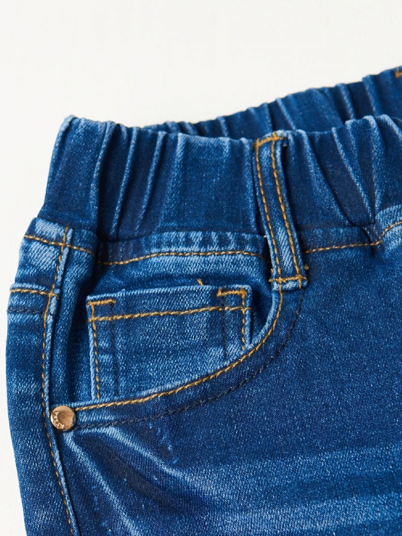 Flickor Blekt Elastisk Midja Jeans Casual Barnkläder