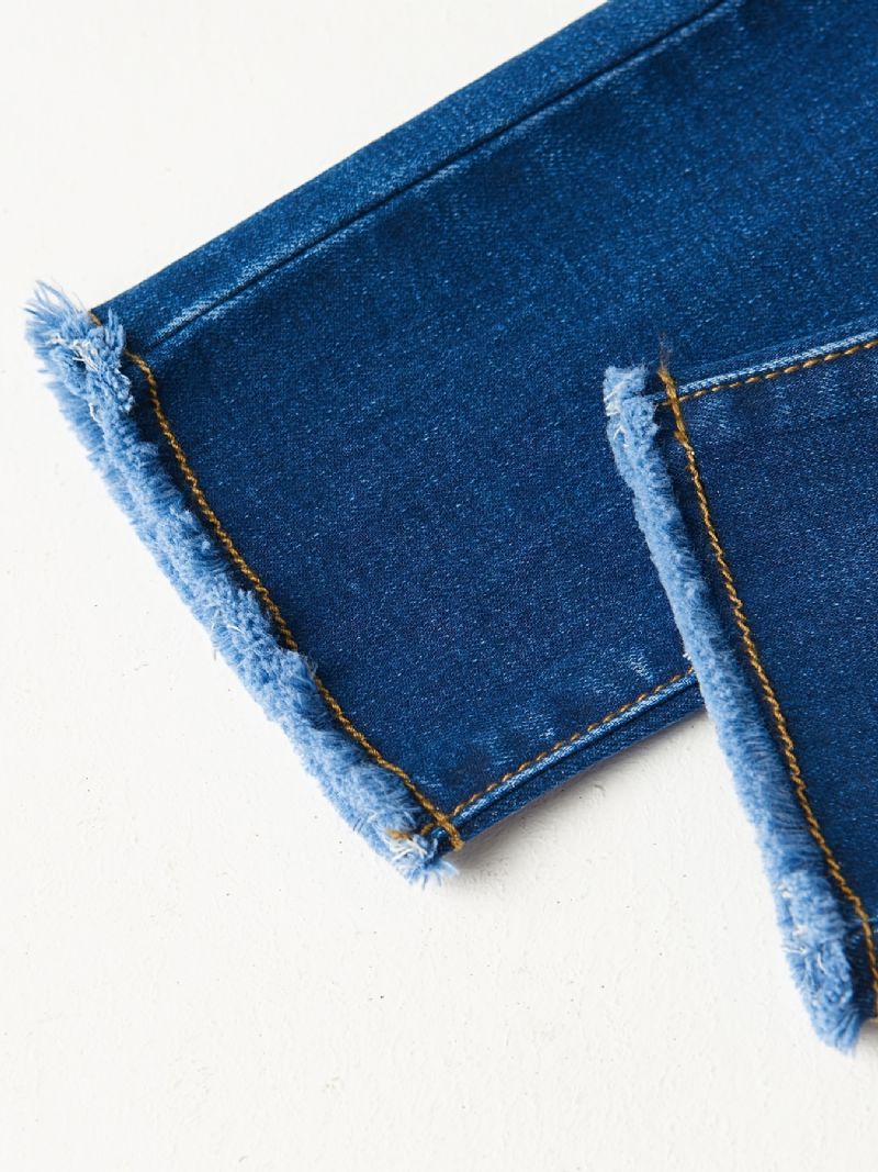 Flickor Blekt Elastisk Midja Jeans Casual Barnkläder