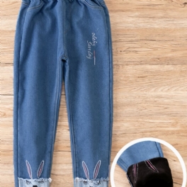 Flickor Casual Fleece Termiska Jeans Med Tecknat Kanintryck För Vintern