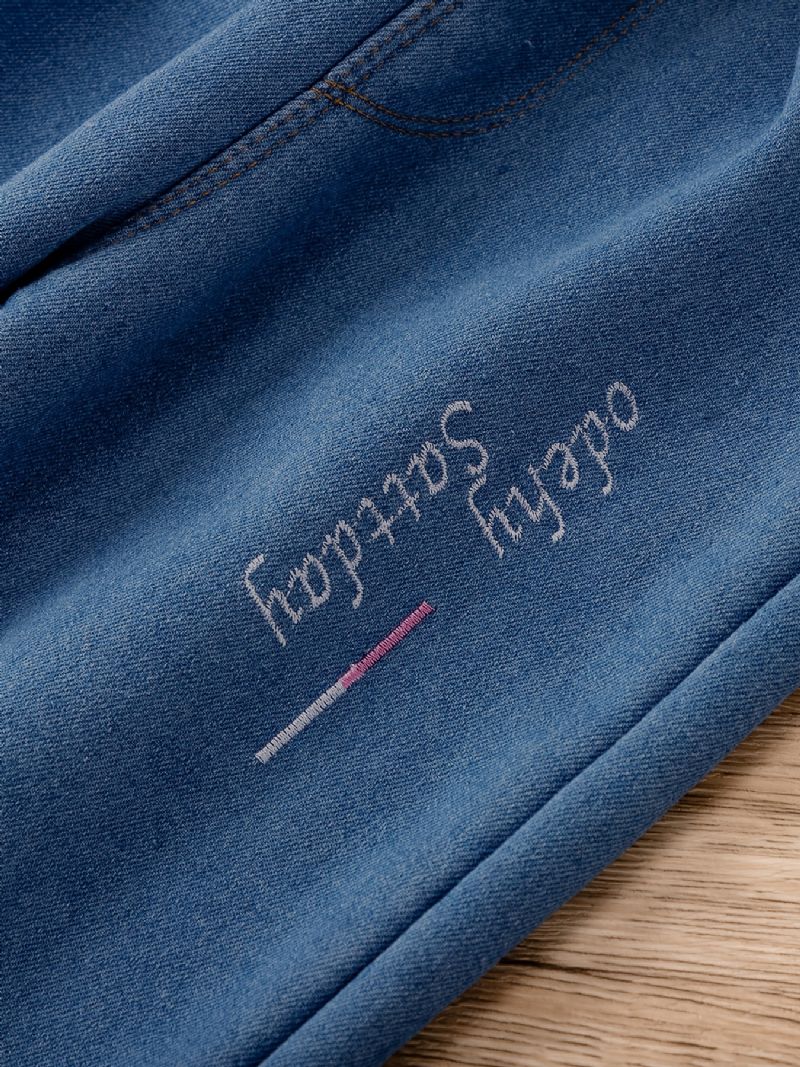 Flickor Casual Fleece Termiska Jeans Med Tecknat Kanintryck För Vintern