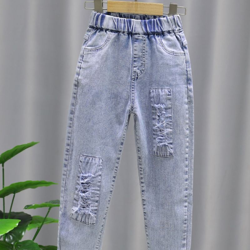 Flickor Casual Mode Solid Patched Jeans