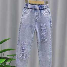 Flickor Casual Mode Solid Patched Jeans