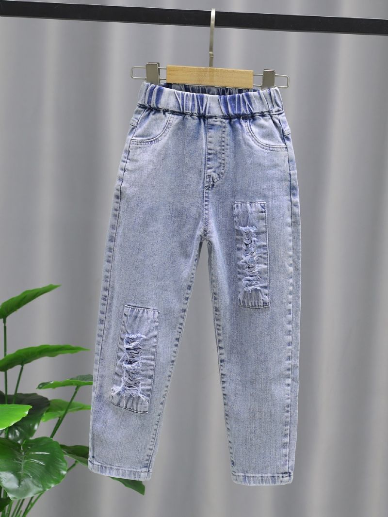 Flickor Casual Mode Solid Patched Jeans