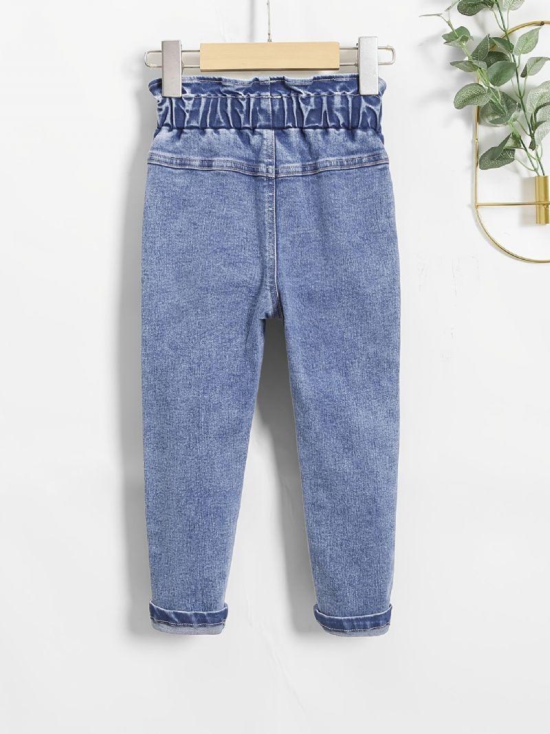 Flickor Casual Ripped Denim Jeans Med Rutigt Rosett Bälte För Vintern