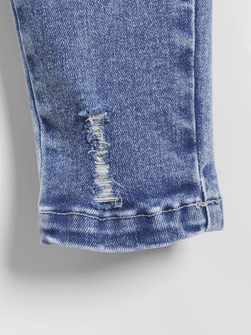 Flickor Casual Ripped Denim Jeans Med Rutigt Rosett Bälte För Vintern