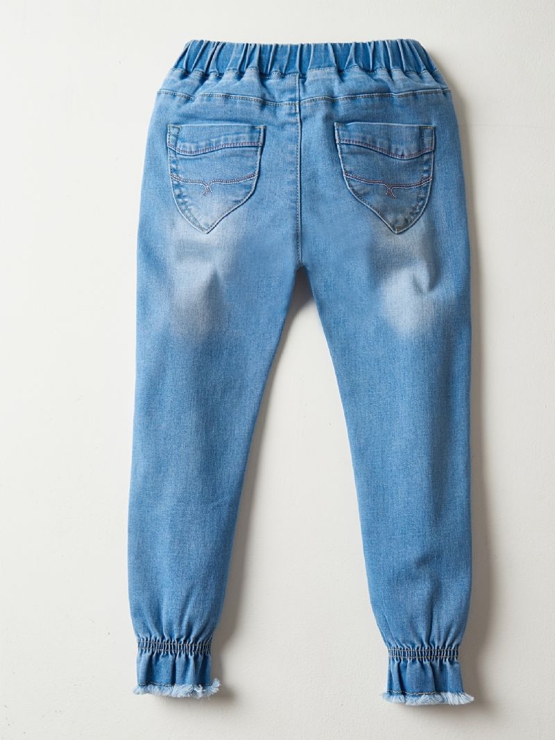 Flickor Casual Vintage Elastiska Jeans Med Blomma Broderier För Vintern