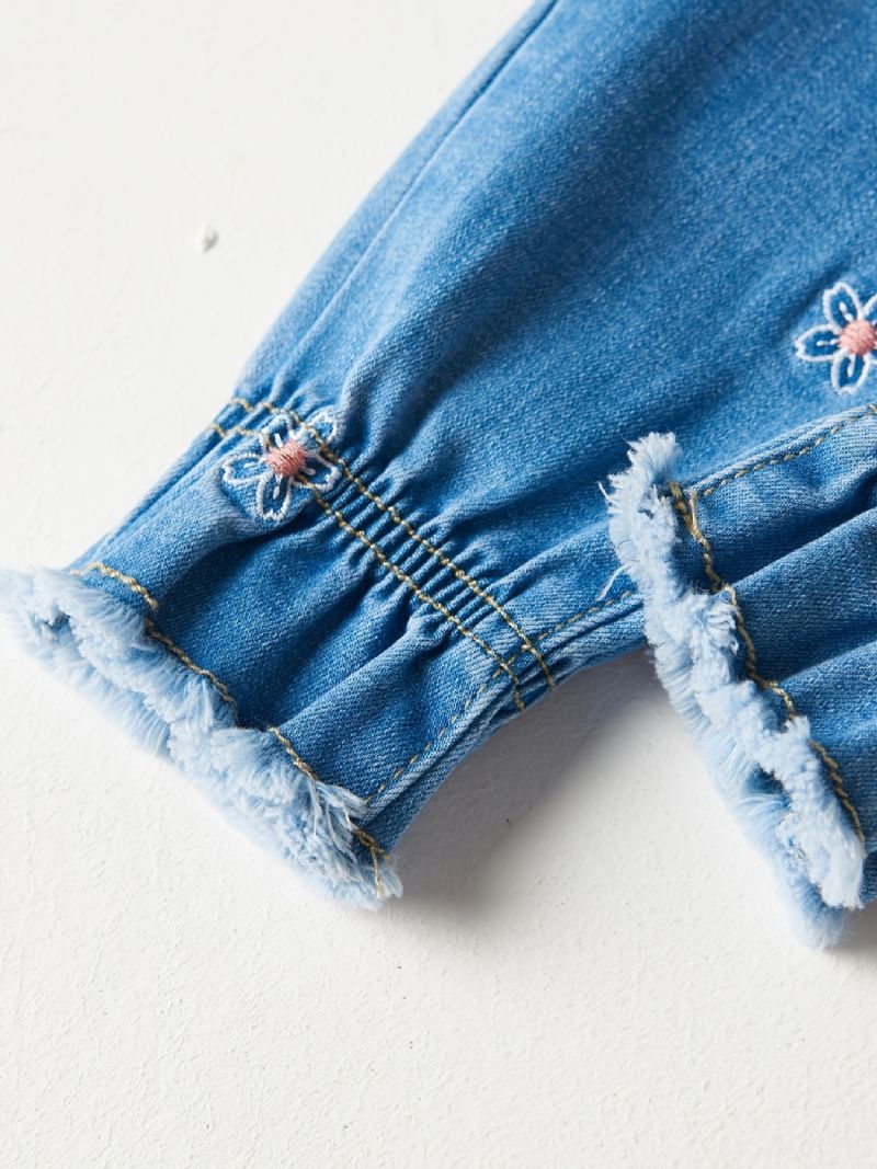 Flickor Casual Vintage Elastiska Jeans Med Blomma Broderier För Vintern