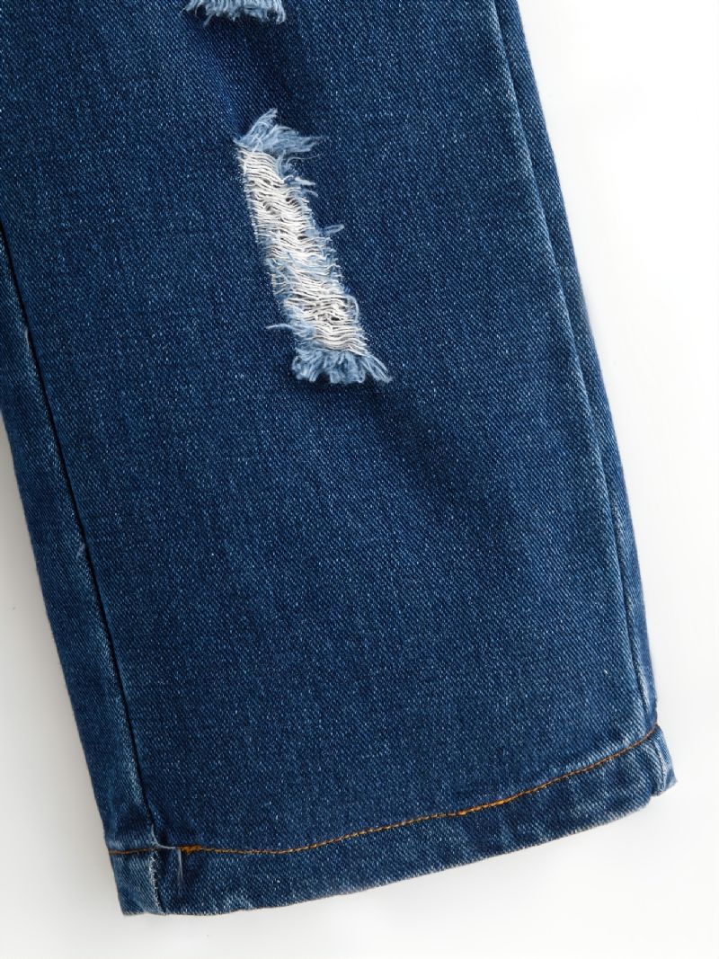 Flickor Casual Vintage Ripped Denim Jeans Med Resår I Midjan För Vintern