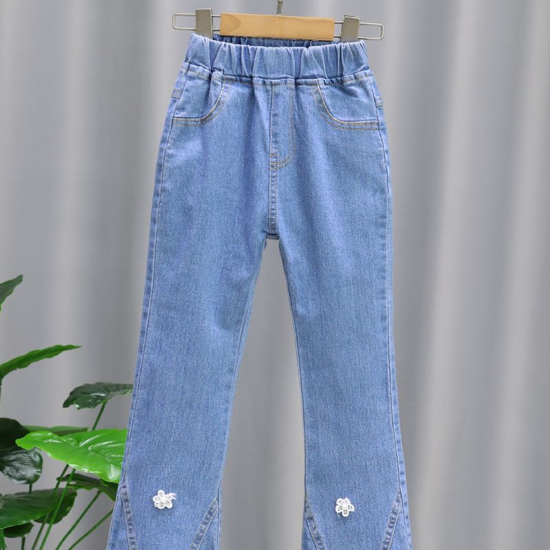 Flickor Casual Vita Blommiga Jeans