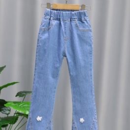 Flickor Casual Vita Blommiga Jeans