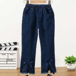 Flickor Enkel Mode Bow Denim Utsvängda Jeans