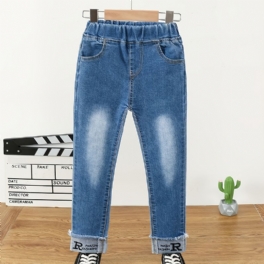 Flickor Letter Stretch Denim Casual Jeans Höst Vinter