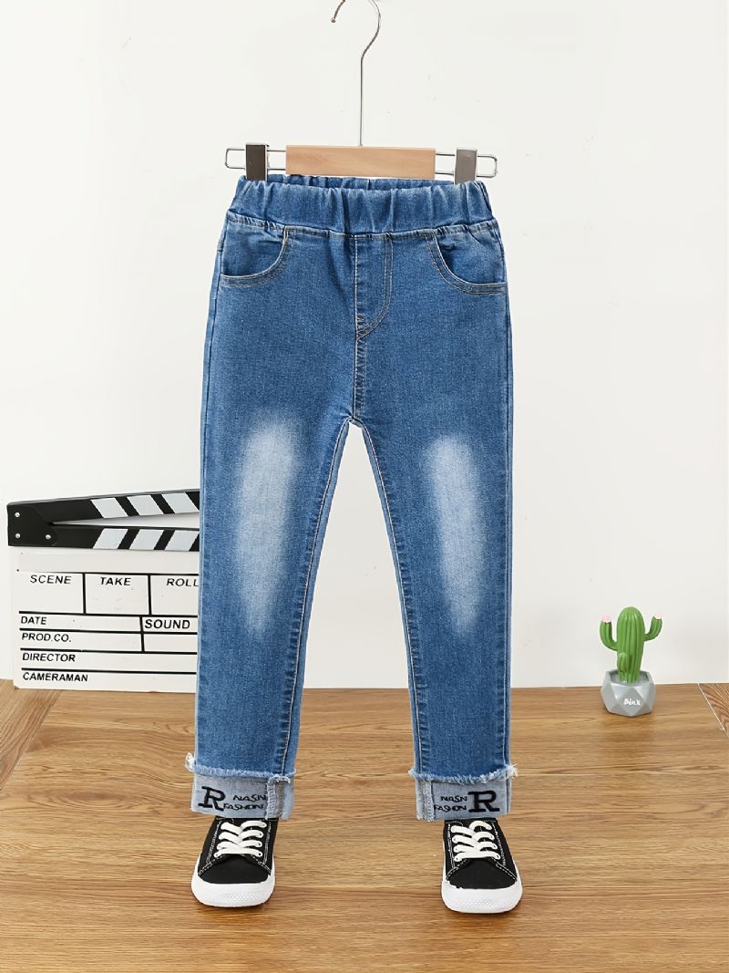 Flickor Letter Stretch Denim Casual Jeans Höst Vinter