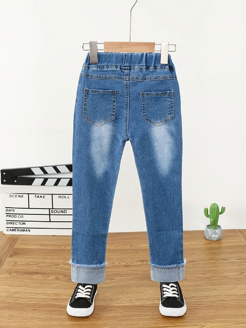 Flickor Letter Stretch Denim Casual Jeans Höst Vinter