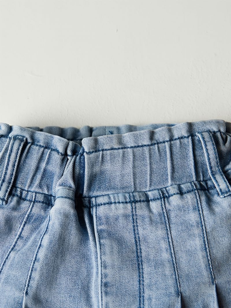 Flickor Ljusblå Blekt Elastisk Midja Lätt Stretch Denim Jean Barnkläder