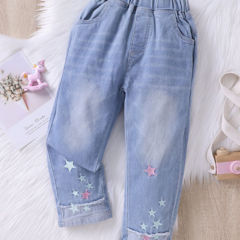 Flickor Mode Brodery Star Jeans