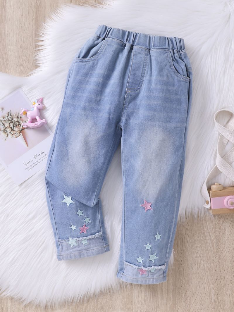 Flickor Mode Brodery Star Jeans