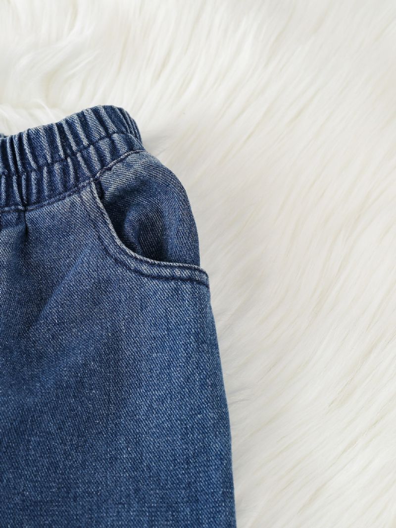 Flickor Mode Utsvängda Byxor Solid Denim Modest Jeans