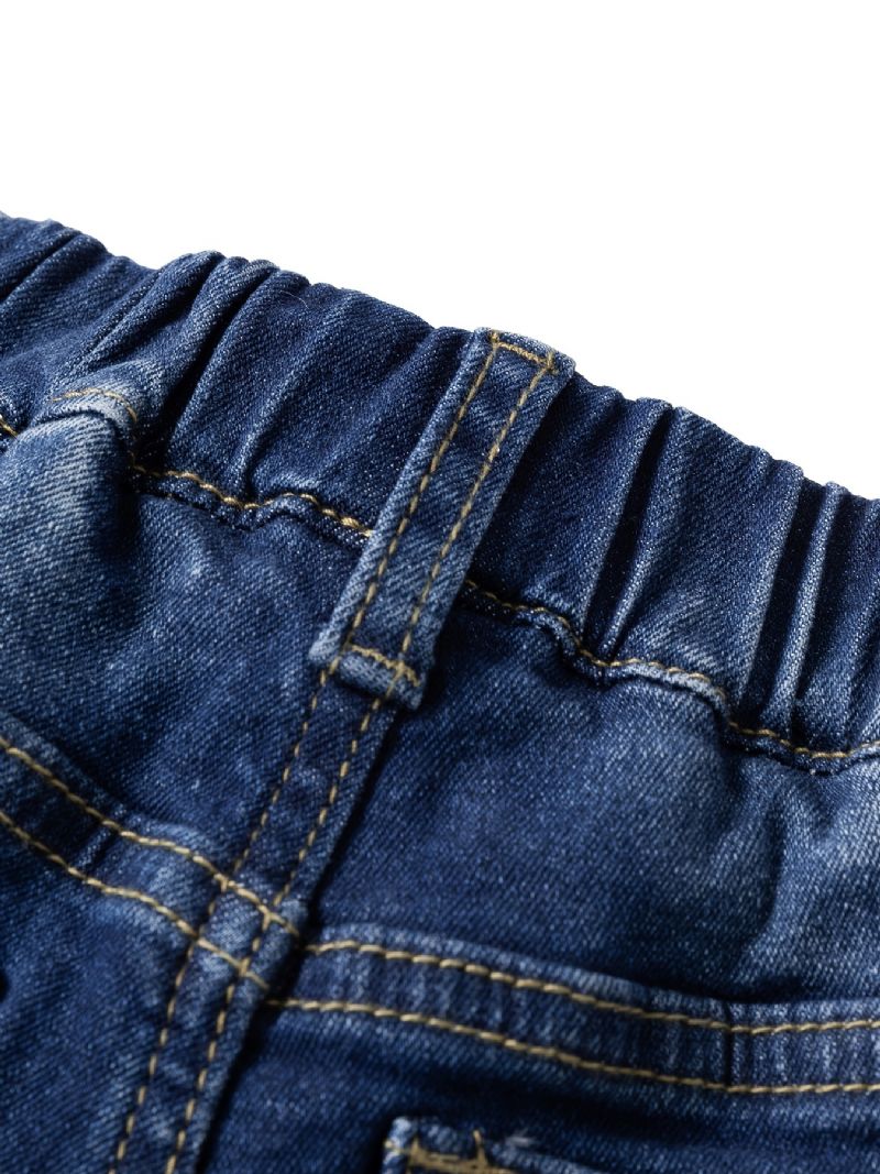 Flickor Oregelbundna Raka Ben Jeans Elastiskt Midjeband Jeansbyxor Bebis Barnkläder