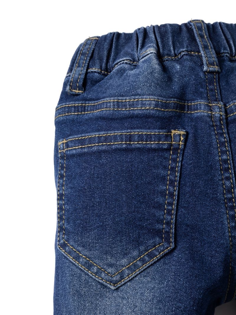 Flickor Oregelbundna Raka Ben Jeans Elastiskt Midjeband Jeansbyxor Bebis Barnkläder