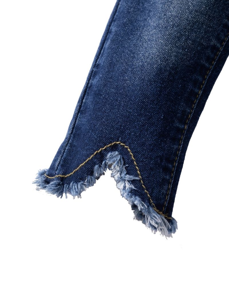 Flickor Oregelbundna Raka Ben Jeans Elastiskt Midjeband Jeansbyxor Bebis Barnkläder