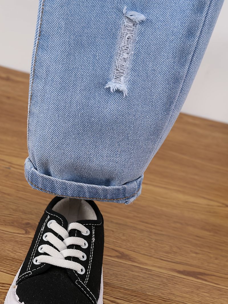 Flickor Rippade Avsmalnande Jeans Tecknat Mönster Elastiskt Midjeband Barnkläder