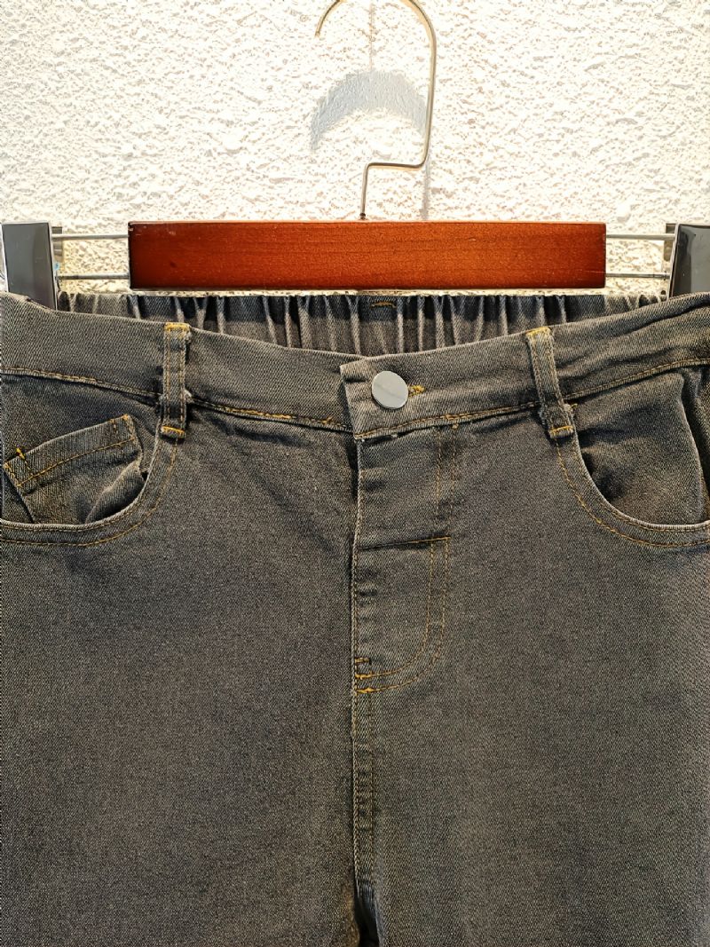 Flickor Rippade Raka Jeans Casual Enfärgade Byxor Barnkläder