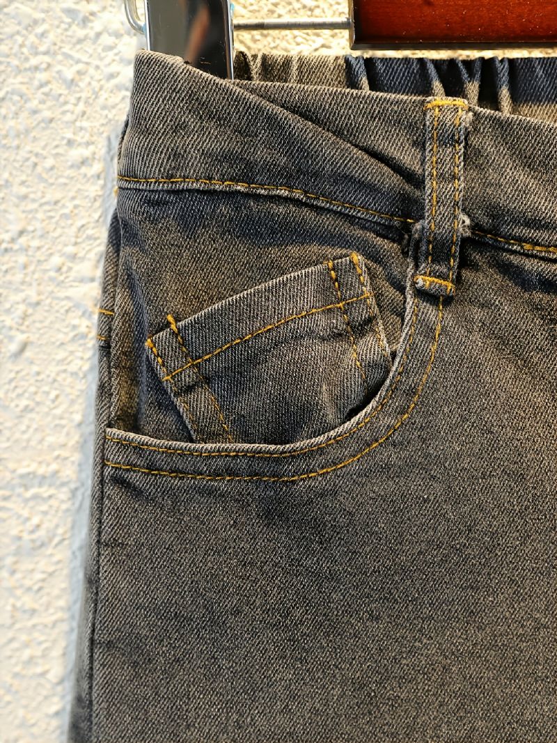 Flickor Rippade Raka Jeans Casual Enfärgade Byxor Barnkläder