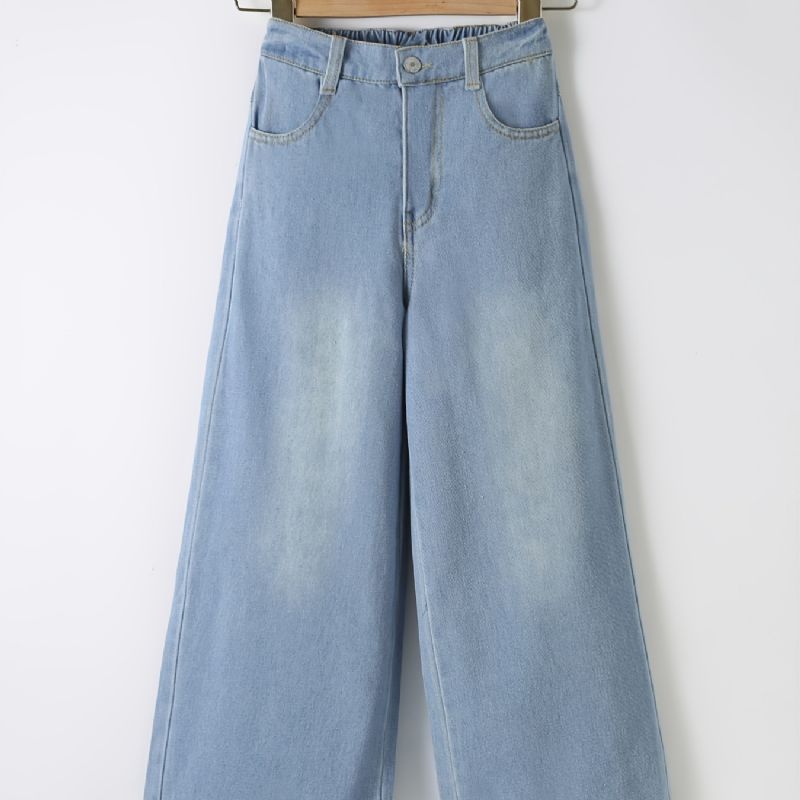 Flickor Ripped Wide Leg Butterfly Back Print Denim Jeans Barnkläder