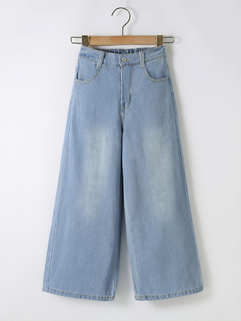 Flickor Ripped Wide Leg Butterfly Back Print Denim Jeans Barnkläder