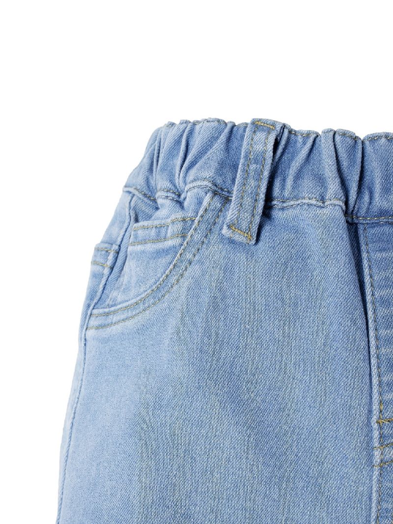 Flickor Solid Volang Utsvängda Jeans Elastiskt Midjeband Jeansbyxor Bebis Barnkläder