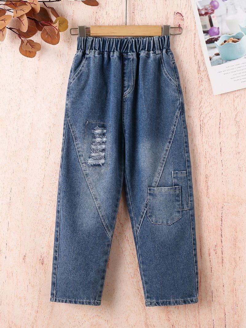 Flickor Strimlad Ficka Loose Harem Jeans