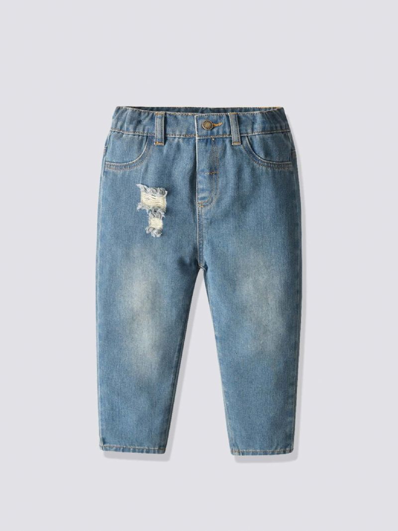 Höst Vinter Barns Casual Mörkblå Ripped Jeans