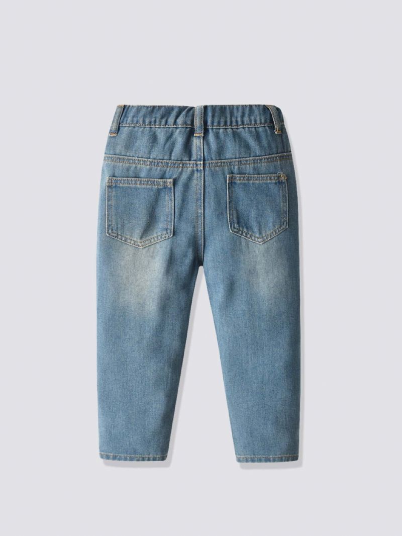 Höst Vinter Barns Casual Mörkblå Ripped Jeans