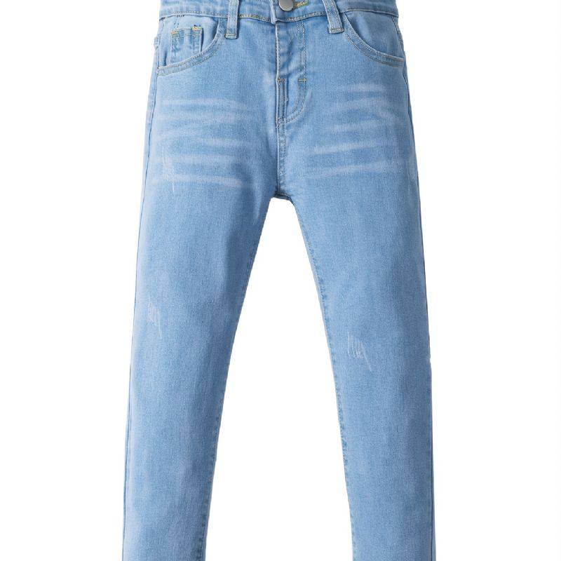 Höstvinter Flickor Enfärgade Elastiska Jeans