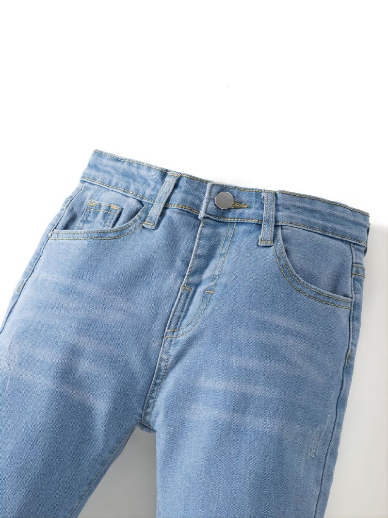 Höstvinter Flickor Enfärgade Elastiska Jeans