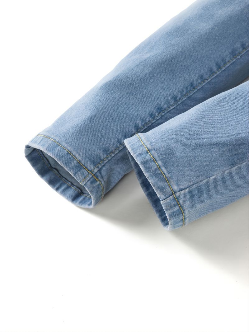 Höstvinter Flickor Enfärgade Elastiska Jeans