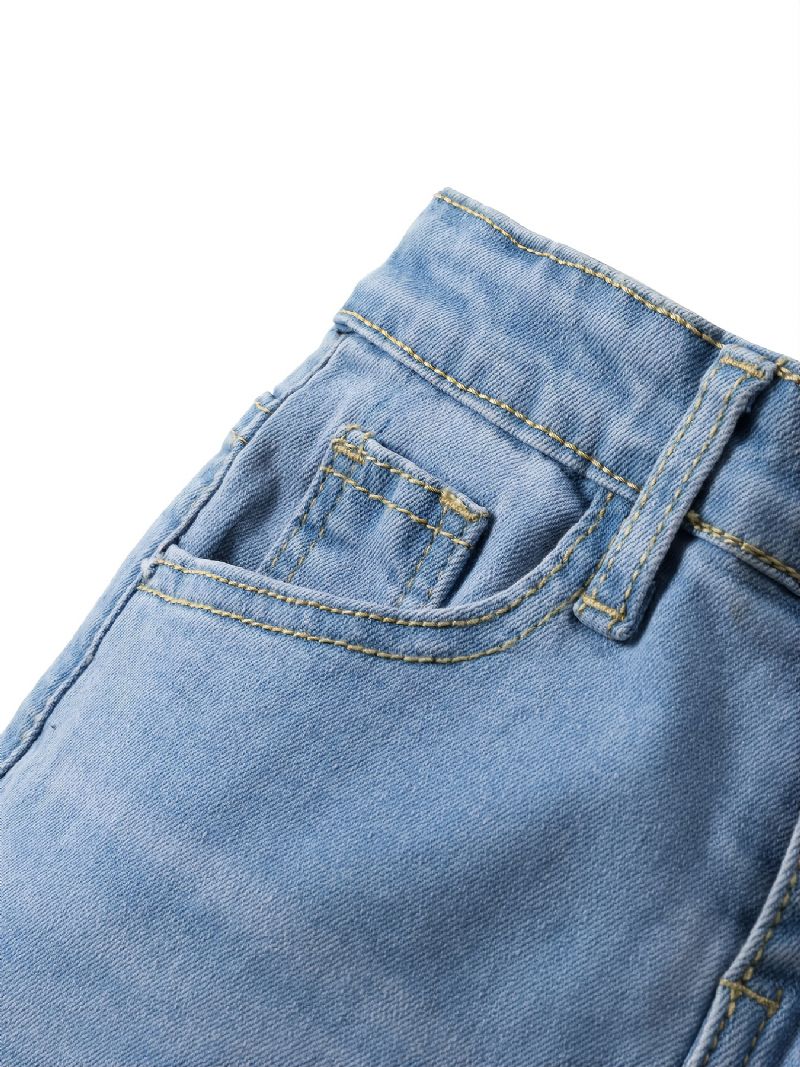 Höstvinter Flickor Enfärgade Elastiska Jeans