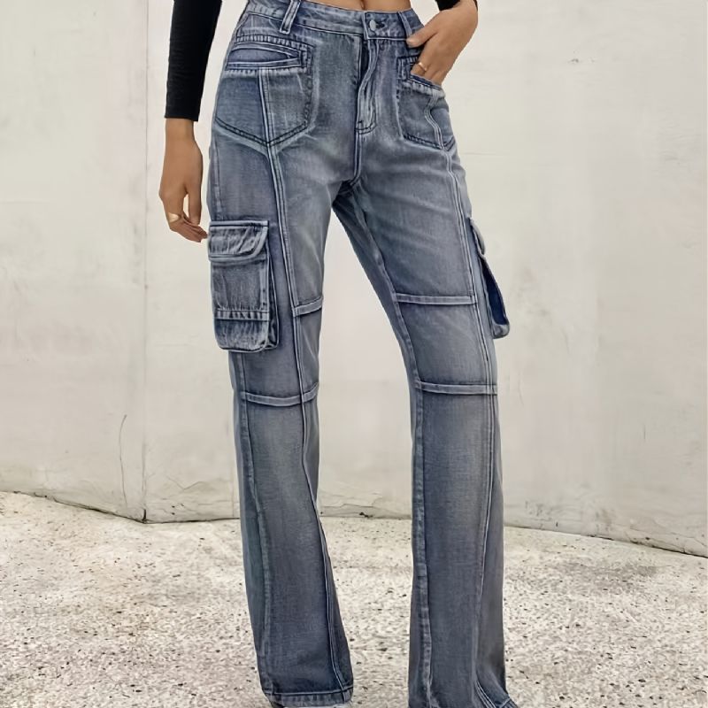 Jeans Med Hög Midja Vida Ben Baggy För Flickor I Y2k-stil Denim Cargo-byxor