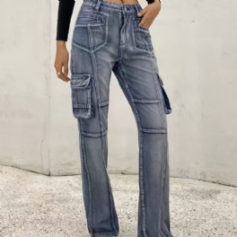 Jeans Med Hög Midja Vida Ben Baggy För Flickor I Y2k-stil Denim Cargo-byxor