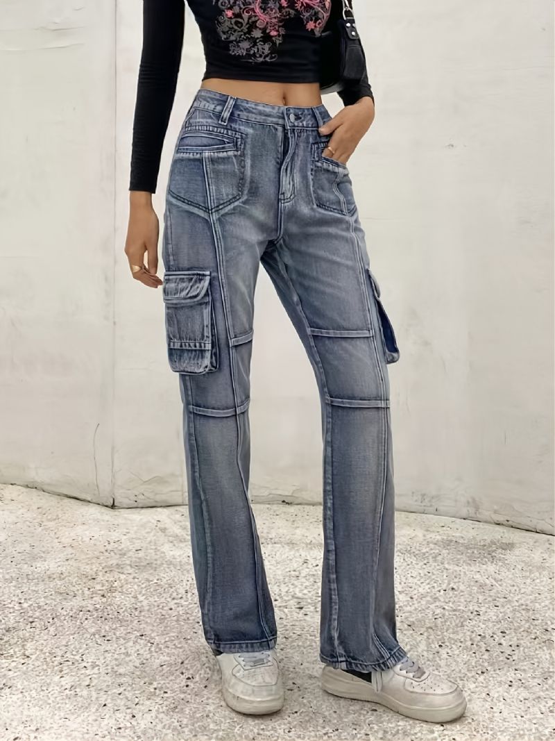 Jeans Med Hög Midja Vida Ben Baggy För Flickor I Y2k-stil Denim Cargo-byxor