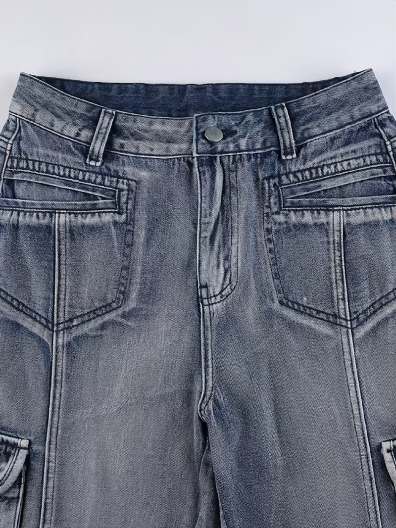 Jeans Med Hög Midja Vida Ben Baggy För Flickor I Y2k-stil Denim Cargo-byxor