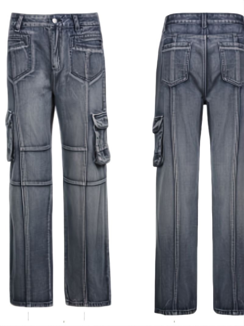 Jeans Med Hög Midja Vida Ben Baggy För Flickor I Y2k-stil Denim Cargo-byxor