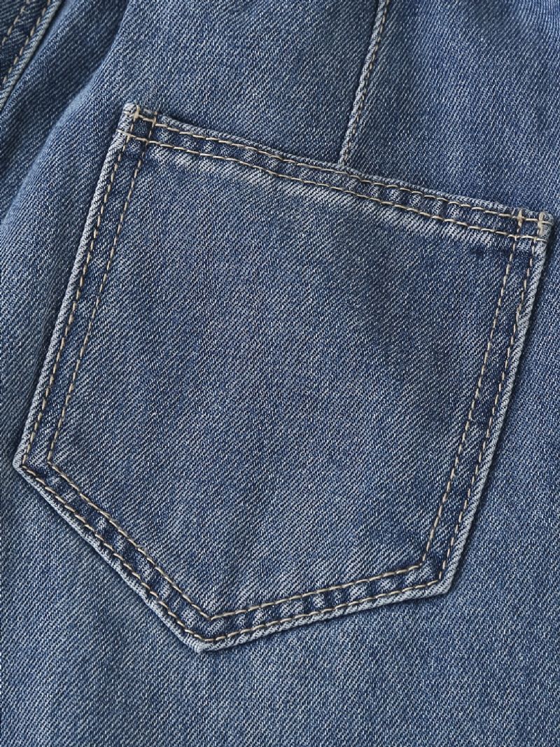 Jeans Med Raka Ben För Flickor Solida Jeansbyxor Med Resår I Midjan För Vinterkläder För Barn