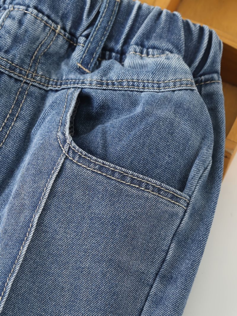 Jeans Med Raka Ben För Flickor Solida Jeansbyxor Med Resår I Midjan För Vinterkläder För Barn