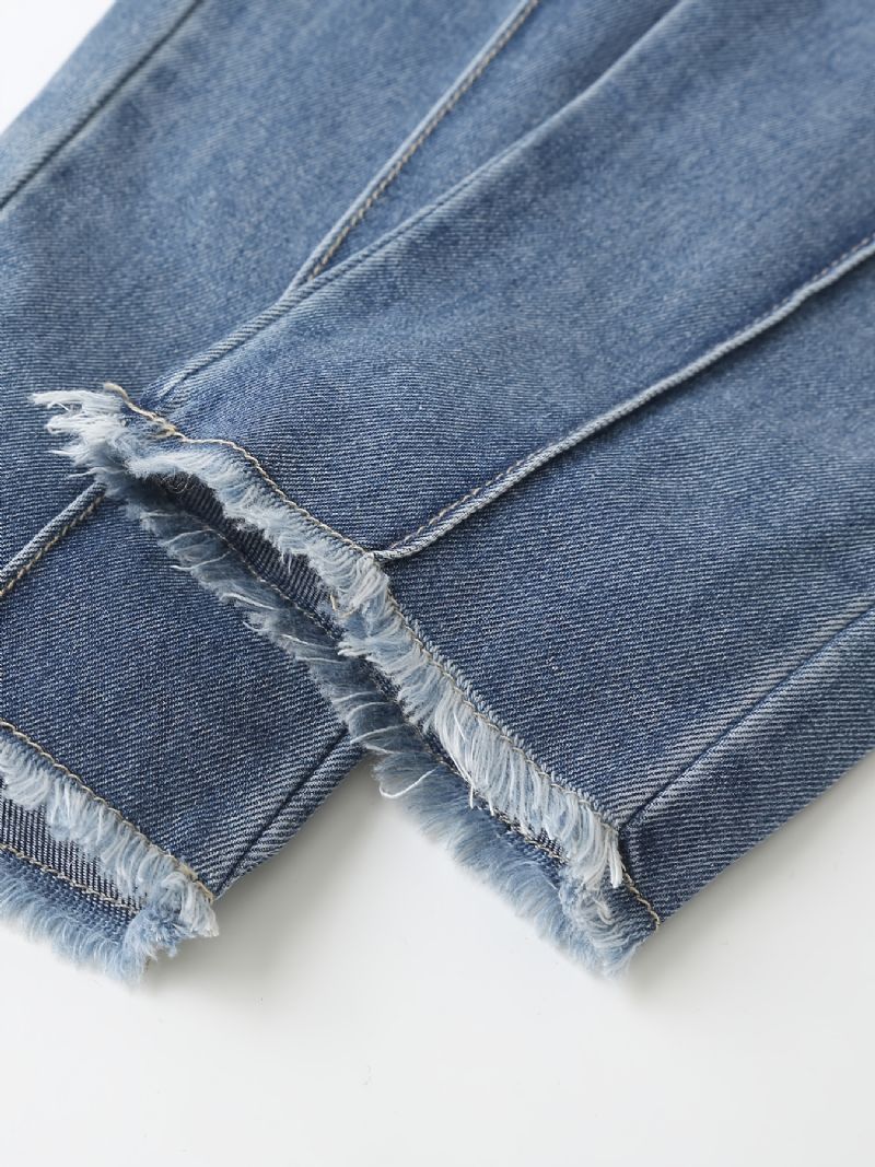 Jeans Med Raka Ben För Flickor Solida Jeansbyxor Med Resår I Midjan För Vinterkläder För Barn