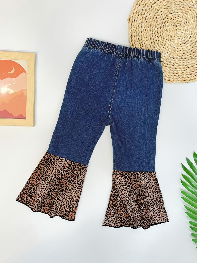 Jeans Med Utsvängda Kontraster För Flickor Och Leopard Med Resår I Midjan Barnkläder