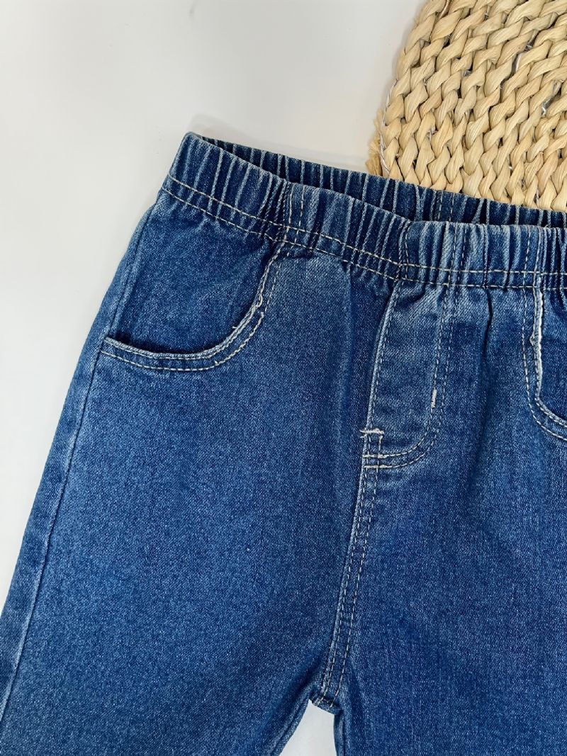 Jeans Med Utsvängda Kontraster För Flickor Och Leopard Med Resår I Midjan Barnkläder