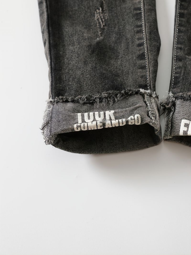 Modeabla Pojktryckta Tvättade Denimbyxor